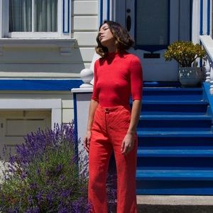 calder blake pia rib mock neck red